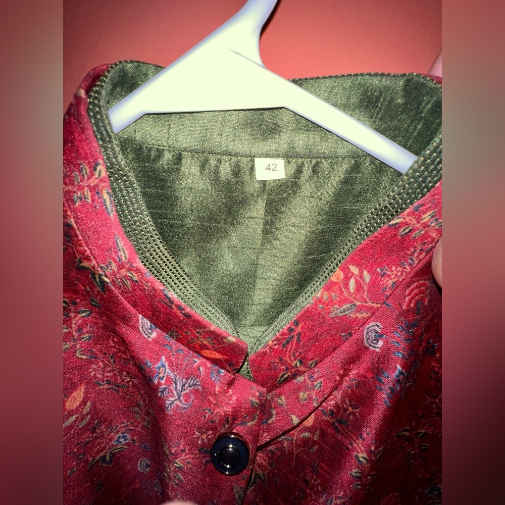 Men’s Red Waistcoat and Deep Green Kurta Pajama Set